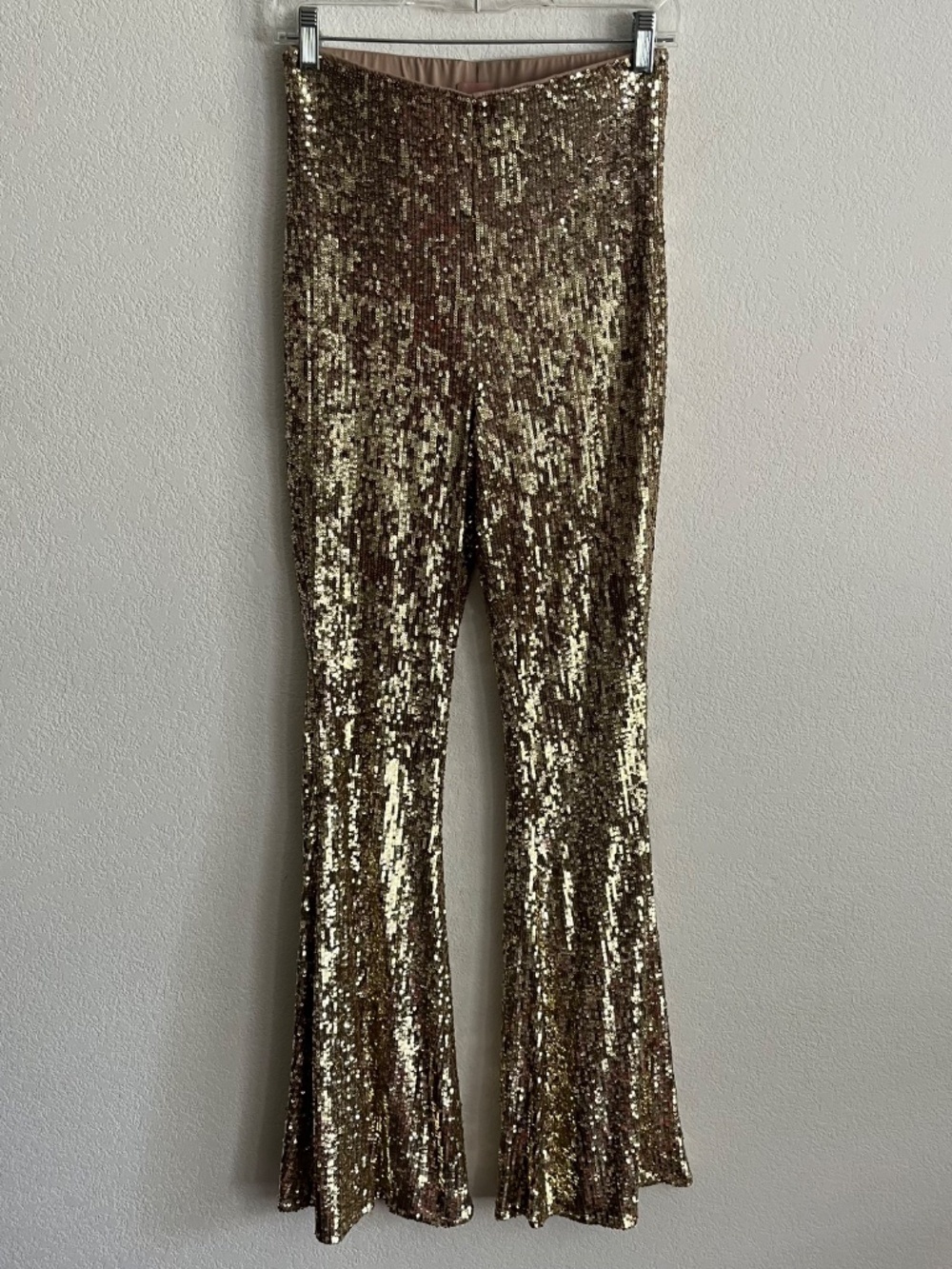 Show Me Your MuMu Gold Sequin Flare Leg High Waisted Mercury Pants - Picture 2 of 5